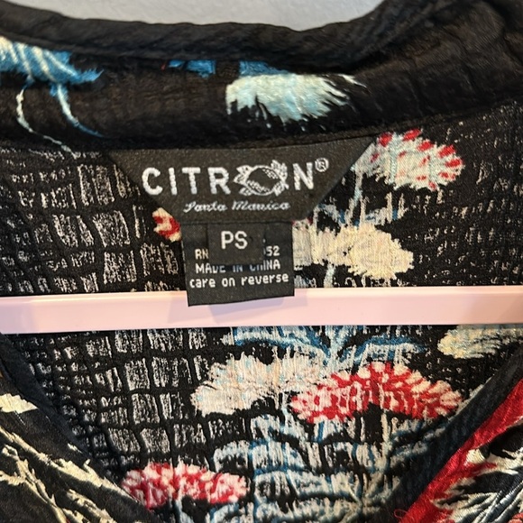 Citron Santa Monica 100% Silk Asian Print Mandarin Collar Blouse Size PS Kimono - Picture 4 of 6